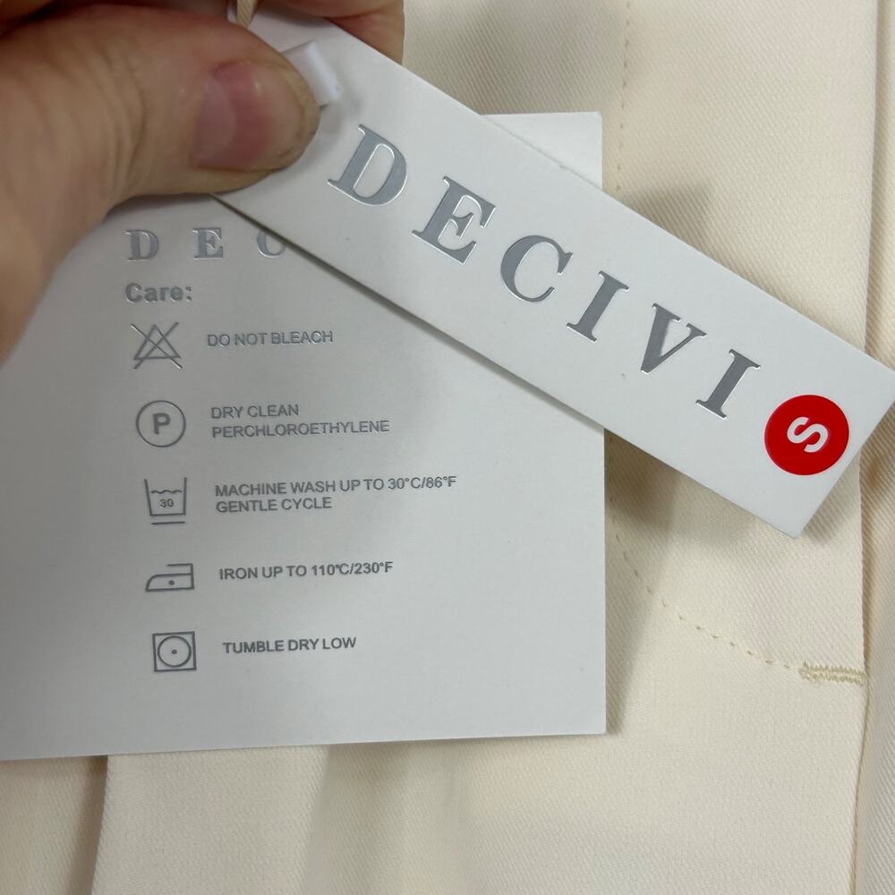 DECIVI Wide Leg Pleated Tailored Trousers Cream Size S New - Picture 4 of 10